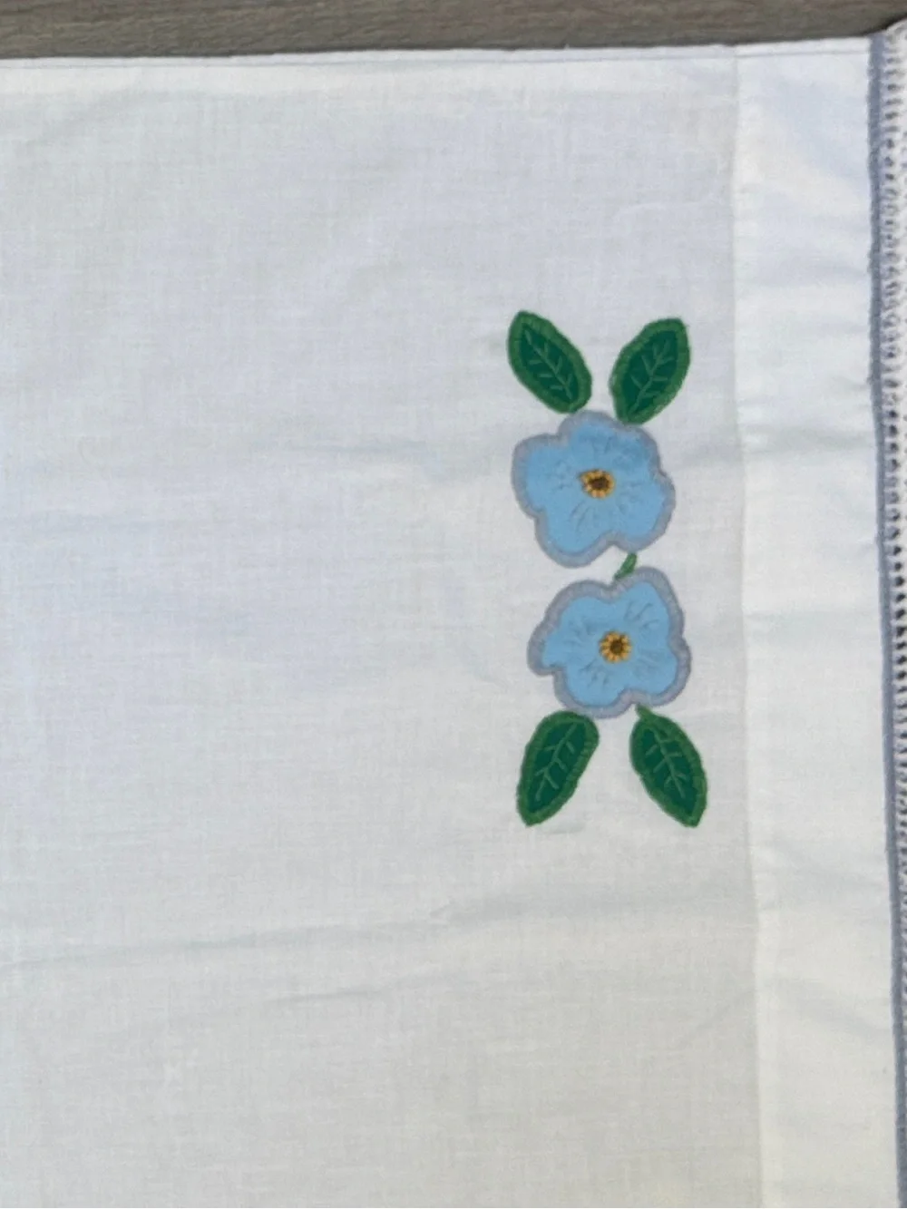Vintage Embroidered Blue Flower Cotton Linen Pillow Cases